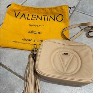 Valentino Beige Leather Crossbody Camera Bag with Tassel